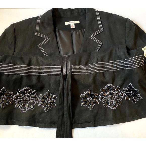 NWT JM Collection Womens Iris Garden Embellished Linen Blazer Jacket Black Sz 16 - Picture 14 of 14